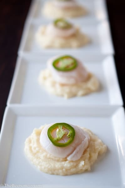 Citrus Cooked Scallops with IPA Parsnip Puree and Beer Pickled Jalapenos2