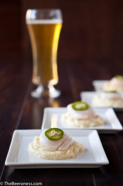 Citrus Cooked Scallops with IPA Parsnip Puree and Beer Pickled Jalapenos3