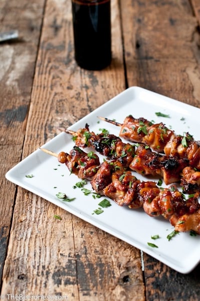 Honey Porter Glazed Chicken Skewers (grill or oven method listed) via @TheBeeroness