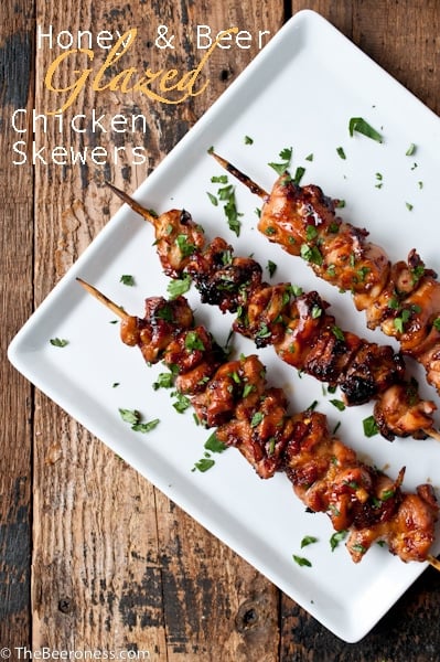 Honey Porter Glazed Chicken Skewers (grill and oven methods listed) via @TheBeeroness