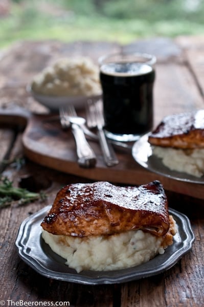 Molasses Stout Glazed Salmon with Herb IPA Mashed Potatoes_
