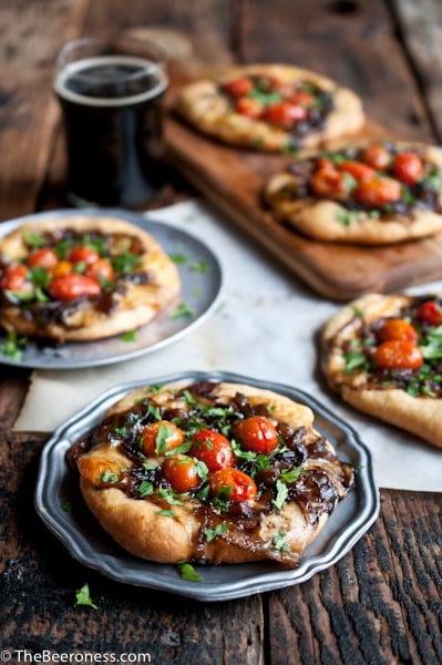 Porter Caramelized Flatbreads with Smoked Gouda and Roasted Tomatoes_