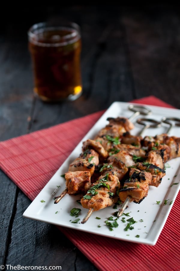 Yogurt and Beer Marinated Chicken Skewers