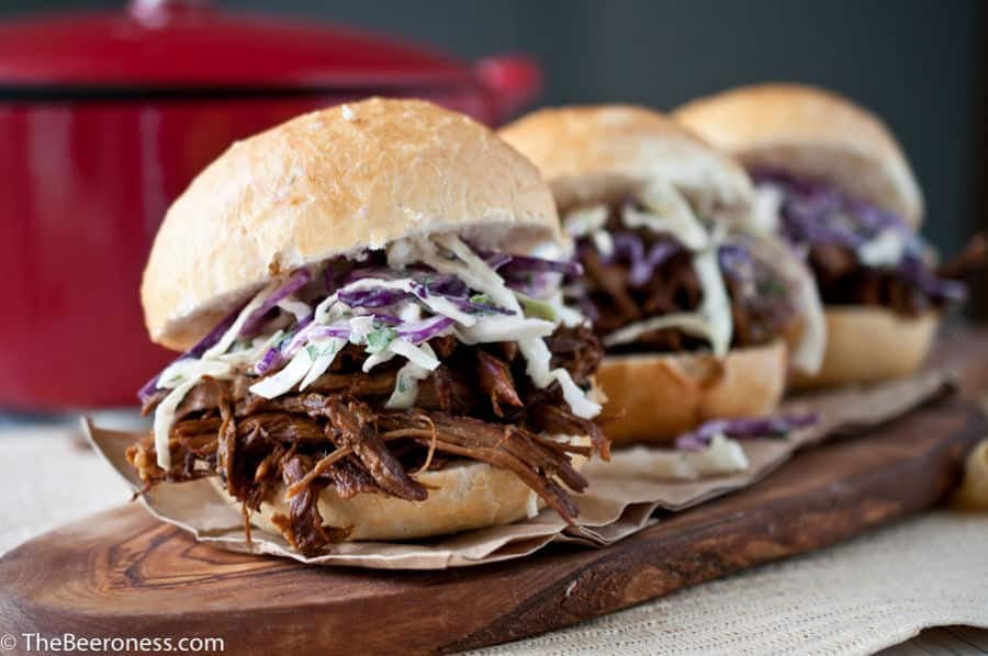 Beer Braised Pulled Pork Sandwiches with IPA Jalapeno Slaw_