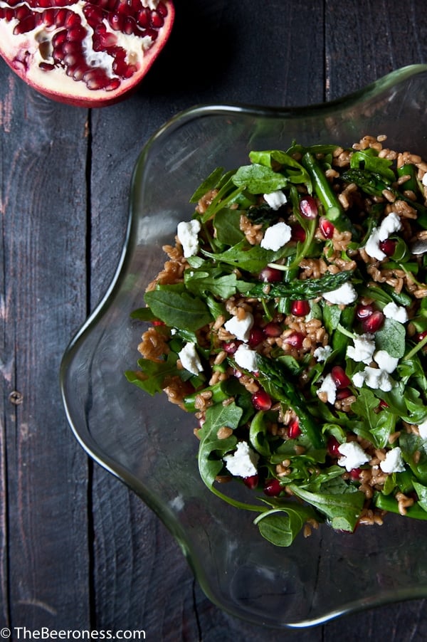 Pumpkin Ale Farro Roasted Asparagus Pomegranate and Goat Cheese Salad