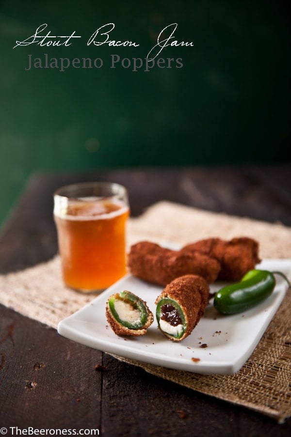 Stout Bacon Jam Jalapeno Poppers. Because the only thing that can make Jalapeno Poppers better is bacon. And beer.