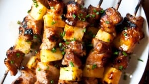 Beer Brined Pork and Pineapple Skewers with Apricot Chili Glaze