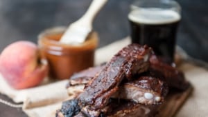 Pork Ribs with Chipotle Peach Beer Barbecue Sauce