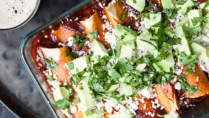 Corn and Black Bean Enchiladas with Chipotle Stout Red Sauce