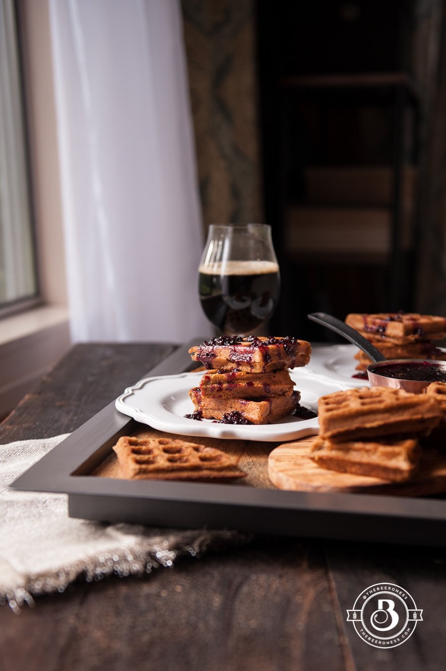 Peanut Butter Belgian Ale Waffles with Blackberry Gose Syrup + Four Secrets to the Perfect Waffles 