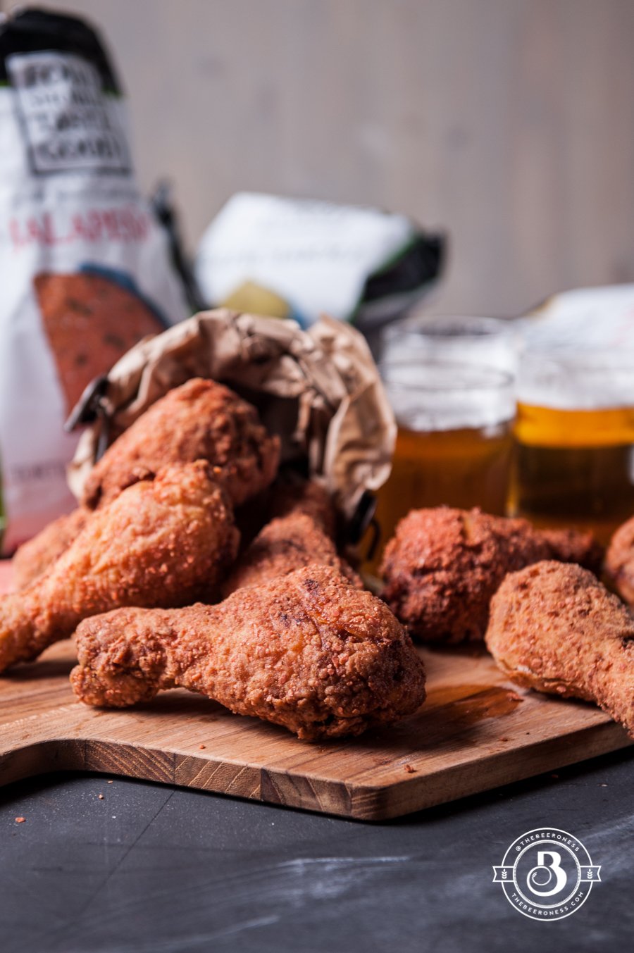 Jalapeno Tortilla Chip Crusted Beer Brined Fried Chicken