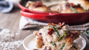 One Pot, Thirty Minutes Chicken in a Creamy Bacon Beer Sauce