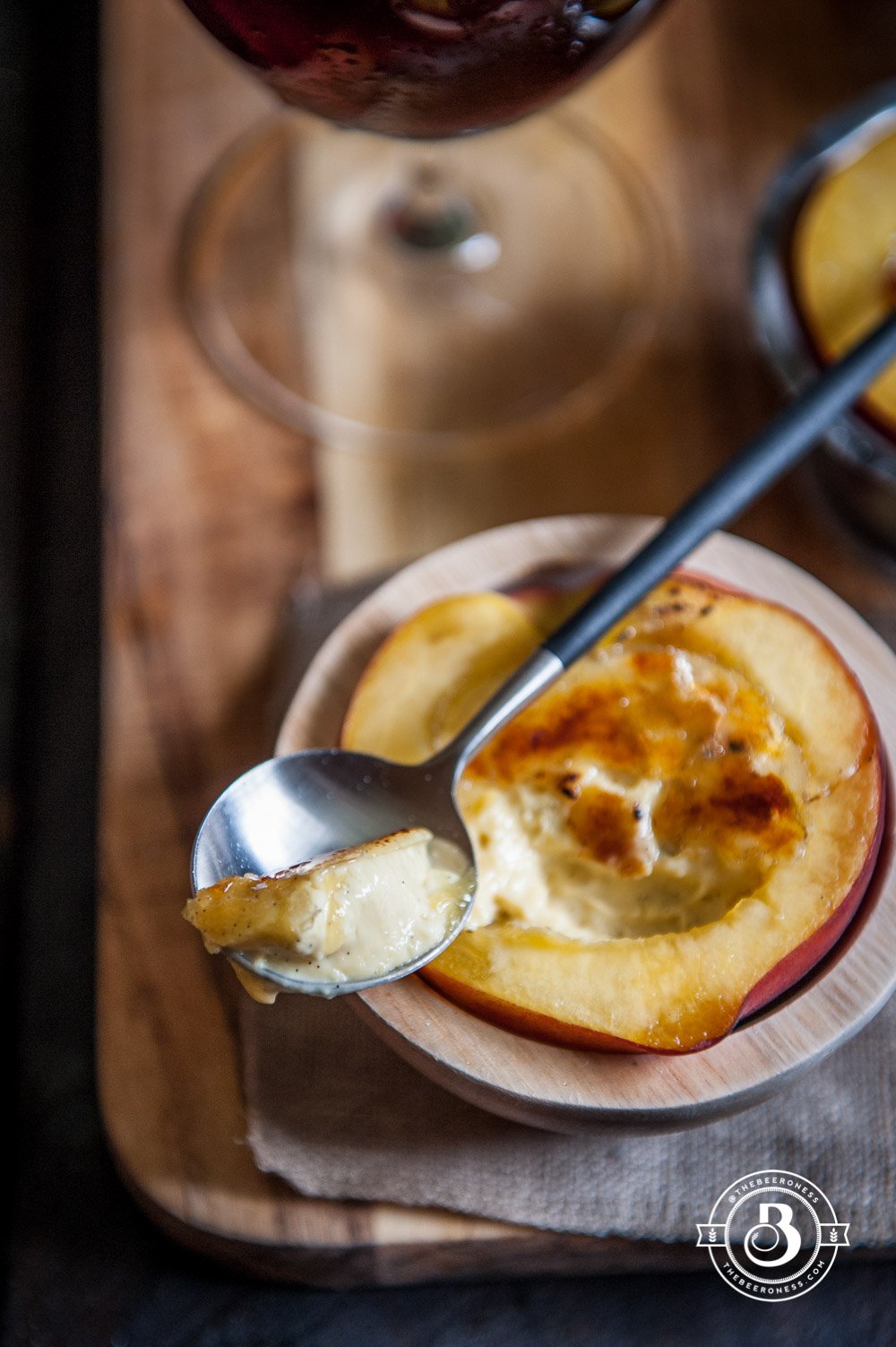 No-Bake Beer Creme Brûlée in a Peach Cup