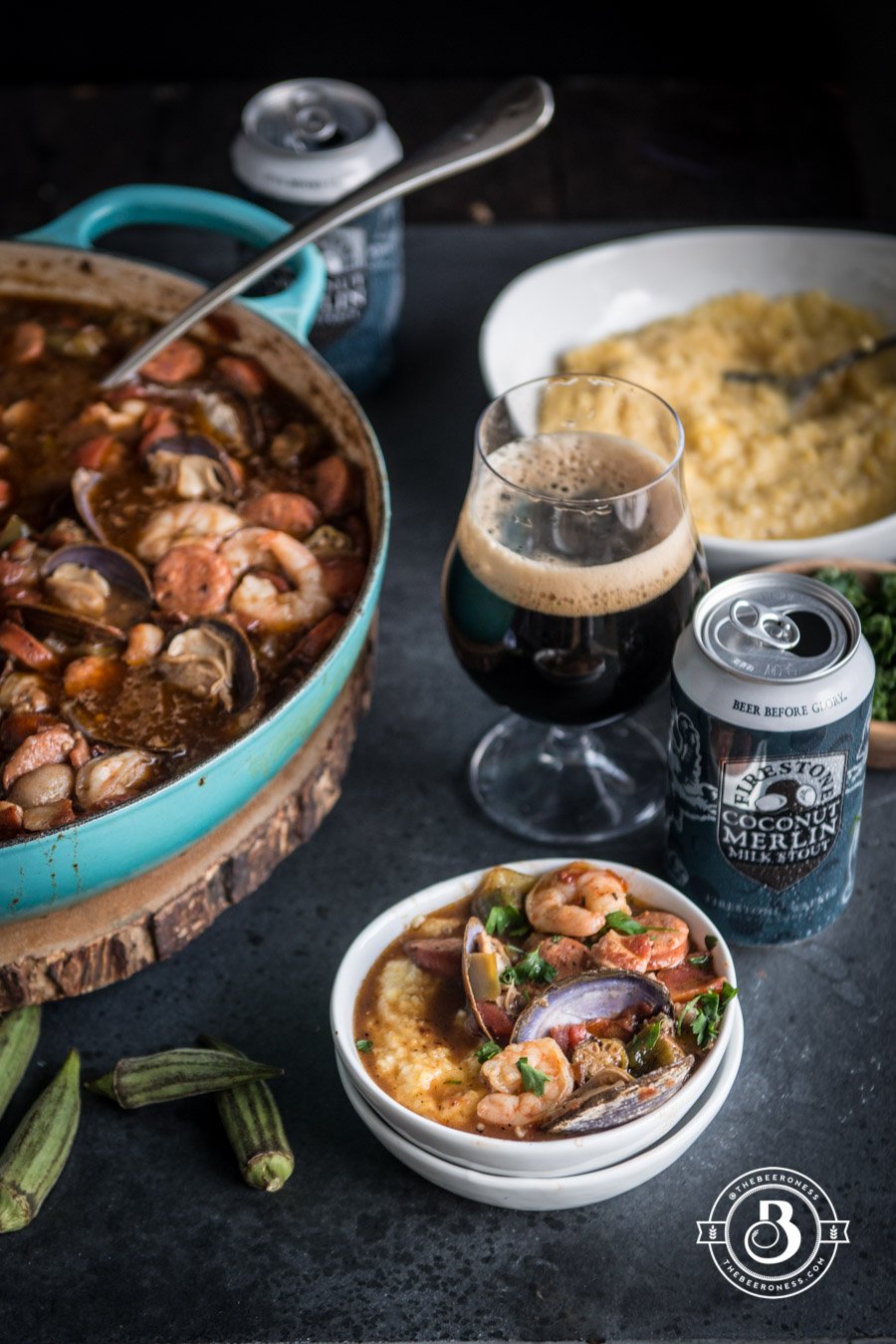 Stout Creole Gumbo over Smokey Cheddar Grits - Domestic Fits