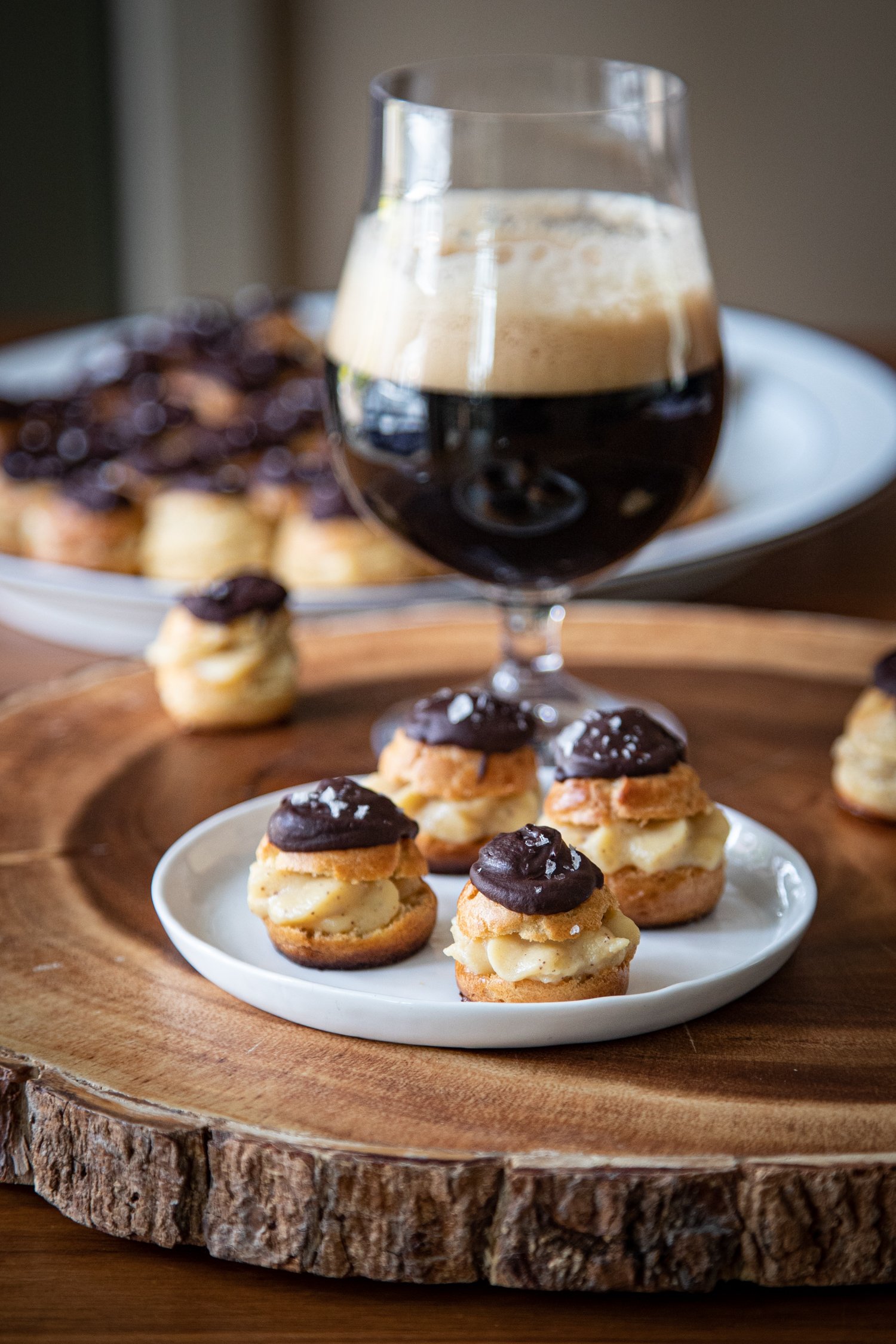 Cream Puffs with Browned Butter Pastry Cream and Espresso Stout Chocolate  Sauce - Domestic Fits